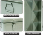 First Aid Medicine Box, First Aid Kit Supplies Bin, Metal Medicine Storage Tin, First Aid Empty Box with Safety Lock for Home Emergency Tool Set-Green