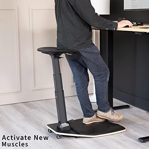 VIVO Ergonomic Leaning Perch Chair with Anti-Fatigue Mat, Standing Desk Stool, Height Adjustable Home Office Posture Seat, Black, CHAIR-S02M