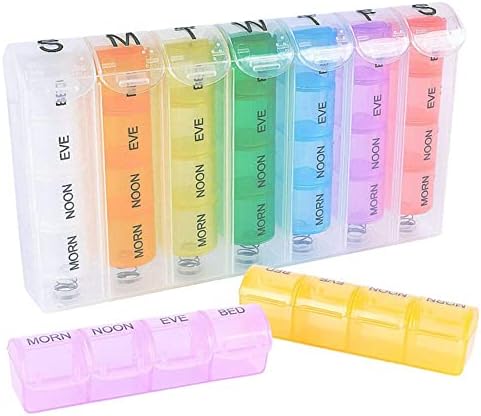 Travel Pill Organizer Weekly, Portable Pill Case, 28 Compartments Daily Pill Organizer 4 Times One Day Small Pill Box for Pocket Purse Portable Pill Box Container for Medicine 7 Days