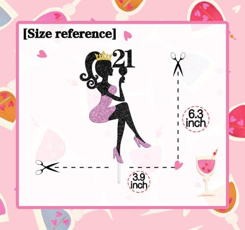 Lady Happy 21st Birthday Cake Topper, Makeup High Heel Fashion Themed Party Supplies,Time to Legal, Birthday Queen 21st Sexy Party Decoration Supplies for Women, Black and Pink Glitter
