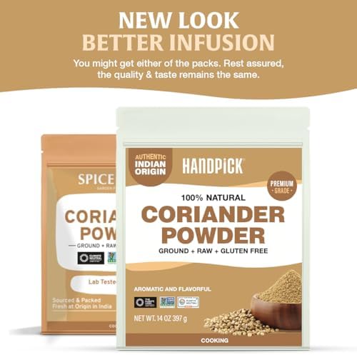 HANDPICK Coriander Powder (14oz) 100% Natural Ground Coriander | Premium Quality and High Value | Non-GMO, Gluten Free, Sourced from India | No Adulterations | Packed in Resealable Ziplock Pouch