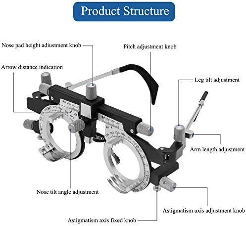 PD 48-80 mm Adjustable Ultra Optical Trial Lens Frame Eye Test Glasses Optometry Optical Titanium Optic Trial Eye Optometry Lens Frame Text Optician TF-B, 18.8 x 9.3 x 5.3 cm