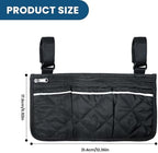 2 Pack Wheelchair Side Bag, Armrest Pouch with Reflective Stripe, Detachable Rollator Bag Wheelchair Pouch Side Pocket Organizer Bags for Wheelchairs, Walkers or Rollators (Black Gray)
