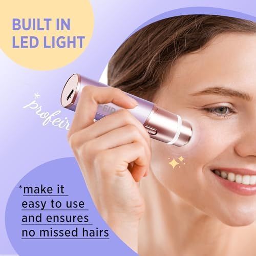 Profeir Facial Hair Removal for Women: Electric Razor for Smooth Skin Painless Trimmer Rechargeable Shaver for Upper Lip Peach Fuzz Chin Pocs Hair at Home Travel Gifts for Women(Purple)