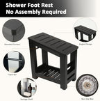 Bamboo Shower Foot Rest Stool for Shaving Legs & Pedicure, Non-Slip Bathroom Foot Step with Storage Pocket, Solid & Water-Resistant,Natural (Black)