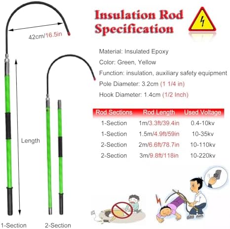High Voltage Insulated Hook - 3 5 6 10 Ft Electrical Pole for Electricians - for 10-220 kV(3.3ftx1 pc)