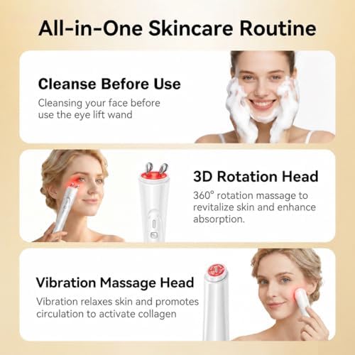2-in-1 Facial & Eye Massager with Red Light, Rotation & Vibration for Puffiness, Firming & Smoothing – Facial & Eye Sculpting Tool for Fine Lines, Wrinkles & Eye Contours