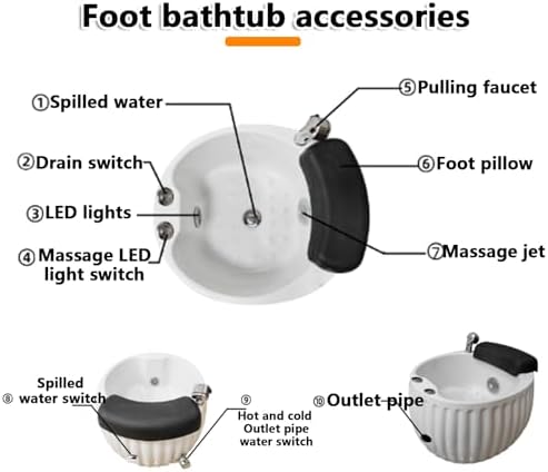 Pedicure Foot Spa,Foot Bath Spa Acrylic,Acrylic Massage Foot Bath,Foot Massager Foot Bath, Pedicure with Heat and Massage Colorful Lamp with Automatic Drain Pump,Large Size Foot Soak Tub Bath