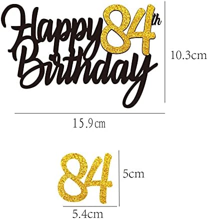 Happy 84th Birthday Cake Toppers Glitter 84th Anniversary Cake Topper 84 Years Loved Bday Decorations 84 Gold Birthday Cake Decorations Eighty-four Party Supplies for Women Men(Black Gold)
