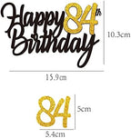 Happy 84th Birthday Cake Toppers Glitter 84th Anniversary Cake Topper 84 Years Loved Bday Decorations 84 Gold Birthday Cake Decorations Eighty-four Party Supplies for Women Men(Black Gold)