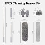 Cobweb Duster with Extension Pole, Washable Cleaning Microfiber Feather Duster 5-in-1 Kit with 3 Duster Heads, 100'' Bendable Extendable Long Duster for High Ceilings, Fans, Blinds, Furniture & Car