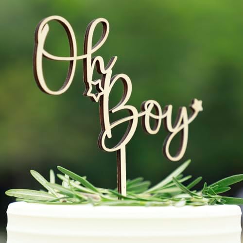 Oh Boy Wooden Cake Topper for Baby Shower, Gender Reveal, It's a Boy Party Cake Decorations Supplies
