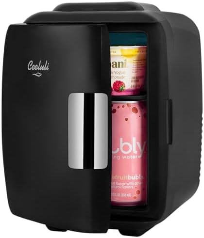 Cooluli Mini Fridge for Bedroom - Car, Office Desk & Dorm Room - Portable 4L/6 Can Electric Plug In Cooler & Warmer for Food, Drinks, Skincare Beauty & Makeup - 12v AC/DC & Exclusive USB Option, Black