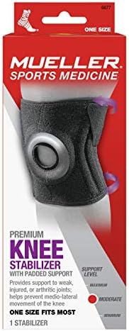 MUELLER Sports Medicine Adjustable Premium Knee Stabilizer with Padded Support, Knee Pain Relief Support for Men and Women, Ideal for Arthritis, Sprains, Black, One Size