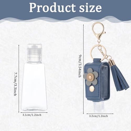 4Pcs Portable Empty Bottle Keychain, 1oz/30ml PU Leather Handwashing Fluid Holder, Refillable Plastic Bottles Travel Holder for Toiletry Lotion Liquid Soap Shampoo