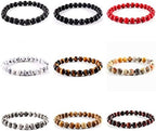 ZZSRJ Classic Stone Bead Bracelet Men's Handmade Stone Bead Chain Bracelet Men's Women's Jewelry Gifts (Main Stone Color : Width 8mm, Metal Color : 15)