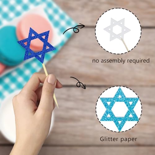 24Pcs Hanukkah Star of David Cupcake Toppers, Glitter Star of David Decorations for Hanukkah Theme Party Supplies(Star of David)
