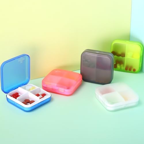 Portable Pill Organizer - Slim Pill Box for Purse or Travel, Compact Pill Case(4 Compartment,Gray)