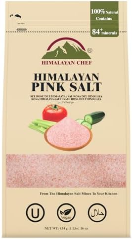 Himalayan Chef Pink Himalayan Salt Fine Grain, 1 lb Bag - Pure, Natural, Kosher, Non-GMO, Mineral-Rich, for Cooking, Seasoning, Baking, Table Use