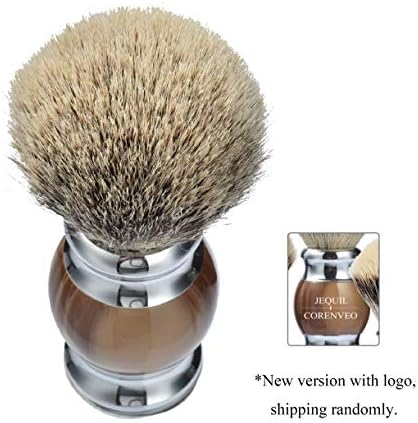 JEQUIL&CORENVEO 100% Silvertip Badger Hair Shaving Brush, Handmade Shaving Brush with Fine Resin Handle and Stainless Steel Base (Brown)