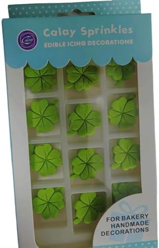 Edible 12pcs Shamrock Icing Decoration St.Patrick's Day Sprinkles for Cake Decorating, Edible Grass Green Leaf Cupcake Toppers for Cake, Cookies, Cupcakes, Baking, Ice Cream Desserts Supplies