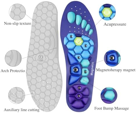 Acupressure Insoles for Men and Women: Magnetic Massage Insoles with Acupoint Therapy, Shock Absorption, Non-Slip, Feet Comfort Support (Blue, S(Men 4-7/Women 5-8))