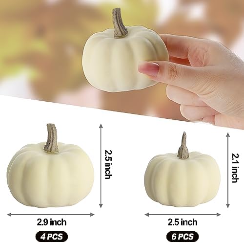 Artgar Pumpkin Decor - White Pumpkin - 10 PCS Mini Pumpkins Harvest Set - Beige Foam Pumpkins for Home Decor DIY, Table, Halloween, Fall, Thanksgiving Decorations