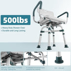 Swivel Shower Chair with Arms and Back, 500 lbs Heavy Duty Shower Seat for Inside Shower Stall and Bathtub, Height Adjustable Safety Bath Seat for Elderly, Adults, Handicap and Disabled