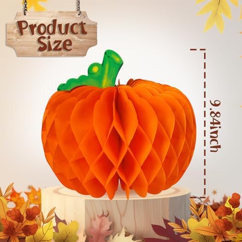 6 Pcs Pumpkin Honeycomb Decorations, Thanksgiving 3D Pumpkin Table Centerpieces, Fall Honeycomb Paper Tissue Balls for Halloween Thanksgiving Party Decor Harvest Festival Supplies