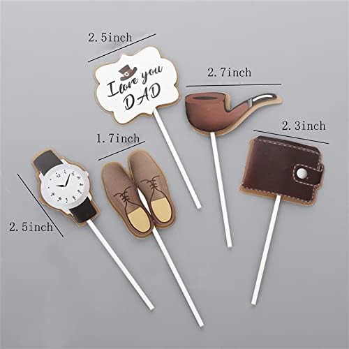 Happy Birthday Cake Toppers for Dad, Father's Day Decorations, Black Bow Tie/Watch/Shoes/Pipe/Wallet/I Love You Cupcake Toppers for Birthday Party Supplies