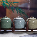 Tea Storage Jar Chinese Retro Large Ceramic Tea Cans Household Sealed Cans Celadon Storage Cans Black Tea Cans Food Storage Containers(G)