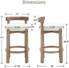Ya-Home Mid-Century Bar Stools Set of 2, 26.5 Inch Linen Counter Height Upholstered Barstools Bar Chairs with Solid Wooden Legs for Kitchen Island Dining Room, Beige