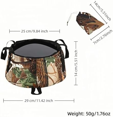 Portable Foldable Sink Bucket for Camping/Basin, Travel - Thickened Leakproof Nylon, Reinforced Handle, Multi-Use (Car, Fishing, Dishes, Wash) Camouflage