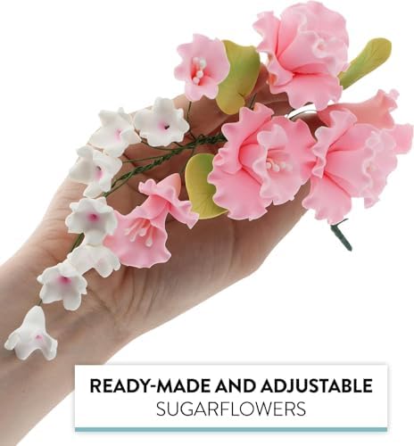 Sugar Blossom Cake Spray – Gumpaste Flowers for Cake Decorating – Pink Cherry Blossoms with Green Leaves – 1 Count by Chef Alan Tetreault