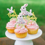 Ercadio 24pcs Cake Topper, Happy Easter Bunny Themed Cupcake Picks for Spring Birthday, Baby Shower Party Supplies