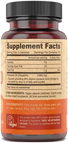 DEVA Organic Vegan Vitamins Flax Seed Oil - Rich in Omega-3, Cold-Pressed & Unrefined - 90 Capsules, 2-Pack