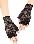 Blulu 80s Fancy Dress Costume Accessories Lace Headband Earrings Fishnet Gloves Necklace Bracelet for 80s Retro Party (Black)