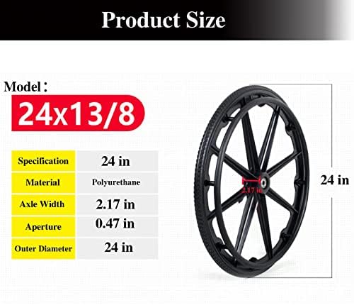 (1PR,Black) Wheelchair rear wheel replacement 24x1"wheel,Rear Wheel Assembly for 16-18-20 Inch Wheelchairs, Replacement parts (24 * 13/8(2count))