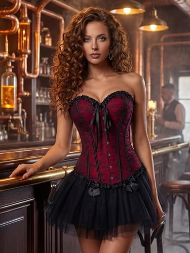 Zhitunemi Corsets For Vampire Costume Women: Floral Bustier Corset Tops For Women - Burlesque Moulin Rouge Costumes