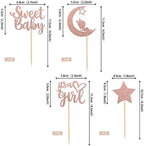 36 PCS Baby Shower Girl Cupcake Toppers with Moon Glitter Star It's a Girl Sweet Baby Gender Reveal Cupcake Picks Baby Shower Kids Girls Birthday Party Cake Decorations Supplies Rose Gold