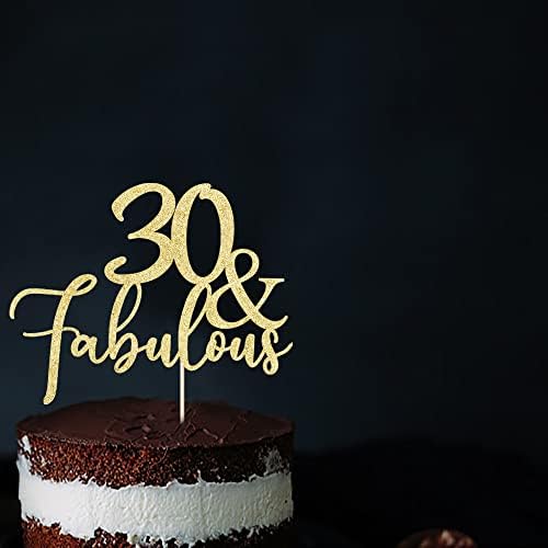 Gold Glitter 30 & Fabulous Cake Topper, Cake Topper 30th Birthday, 30 Anniversary Birthday Cake Decorations Supplies (30)