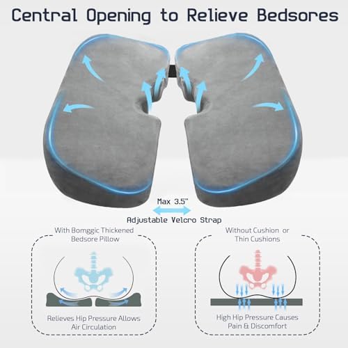 GAB Memory Foam Bed Sore Cushions for Butt, Adjustable Tailbone Pain Relief Cushion (16–20”) for Long Sitting & Sleeping, Donut Pillow for Tailbone, Designed for Bedbound Patient Care (Gray)