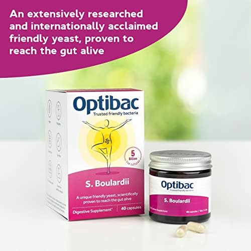 Optibac Probiotics Saccharomyces Boulardii - Vegan Scientifically Proven Digestive Probiotic Supplement, 5 Billion CFU - 40 Capsules
