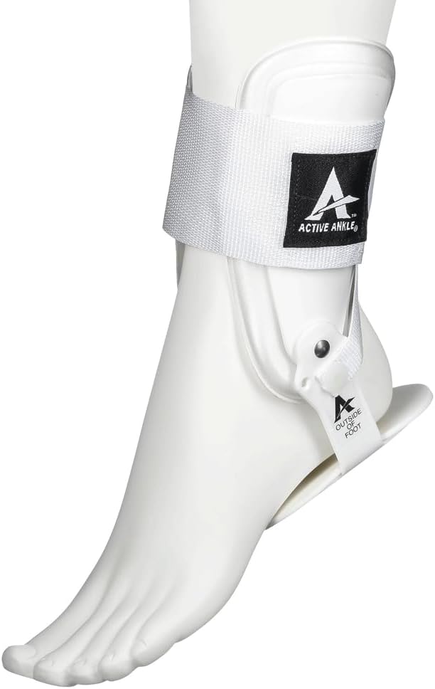 Active Ankle T2 Ankle Brace, Rigid Ankle Stabilizer for Protection & Sprain Support for Volleyball, Cheerleading, Ankle Compression Braces for Men & Women, White, Large