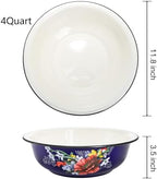 Lawei Set of 2 Enamel Bowl, 4 Quart Large Enamel Salad Serving Mixing Bowl with Black Rim, Vintage Enamelware Plate Dish for Fruit Salad Pasta Soup Dinner, Round Dough Making Bowl Washing Basin, 12in