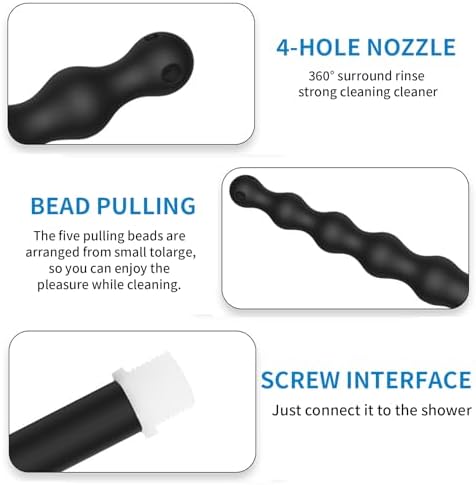 Shower Enema Douche Nozzles , 4 Holes Water Spray Comfortable Silicone Nozzles Enema , Reusable Shower Enema Hose, Black