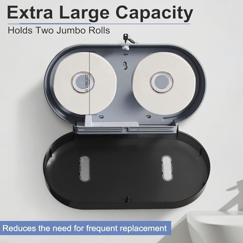 Twin Jumbo Roll Toilet Paper Dispenser, Commercial 9” Double Toilet Paper Holder Wall Mount, Industrial Tissue Dispenser with Key Lock, Tissue Holder with Dual Dispenser for Bathroom
