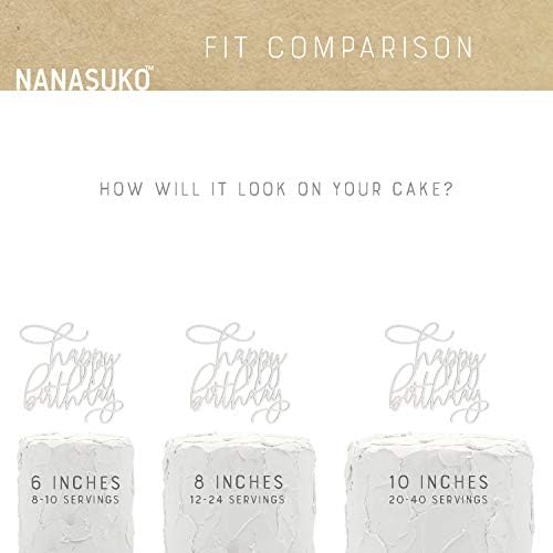 Modern Cursive Cake Topper - happy birthday - Double Sided Silver Glitter - Premium Quality Made in USA
