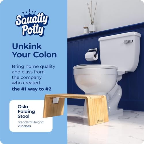 Squatty Potty Oslo Folding Bamboo Toilet Stool – 7 Inches, Collapsible Bathroom Stool for Kids and Adults – Brown, Portable and Space-Saving