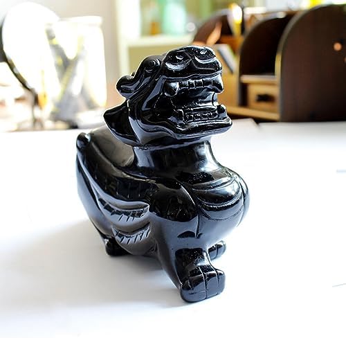 NIBHZ Obsidian Feng Shui Wealth Porsperity Pi Xiu/Pi Yao Statue, Obsidian Pixiu Divine Beast Ornament Figurine, Healing Crystal Energy Gemstone Reiki Statue, Brave Home Decoration,single-10cm